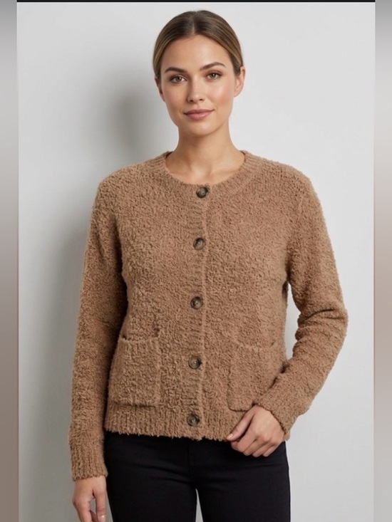 Sweaters - Brown Fuzzy Cardigan ARACH&CLOZ women’s Size Medium NWT